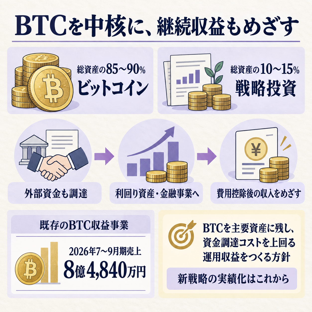 ビットコインを中心に置きながら、収益資産へ投資する計画