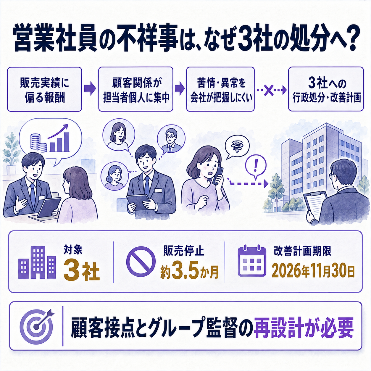 営業モデルから顧客保護とグループ統制まで広がる行政処分の因果